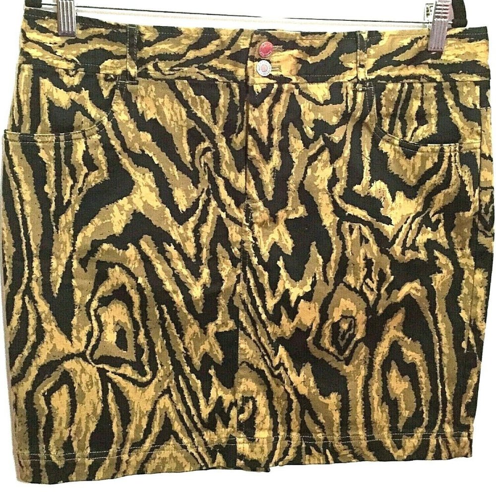 Chaps Animal Print Petite Straight Skirt Size 14P Brown Black Tan Print